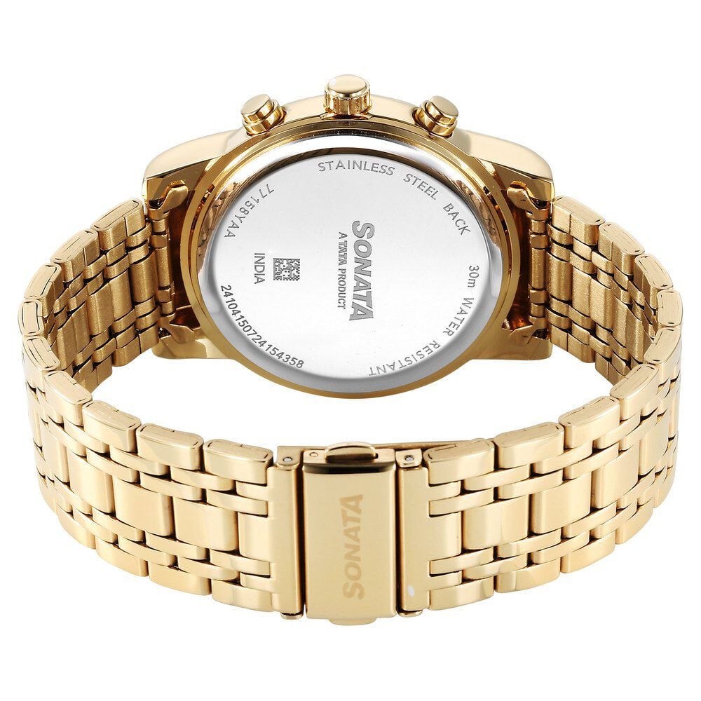 Sonata Wedding Multifunction Green Dial Stainless Steel Strap Watch For Men
