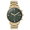 Sonata Quartz Multifunction Green Dial Golden Stainless Steel Strap Watch For Men