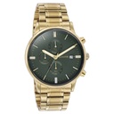 Sonata Quartz Multifunction Green Dial Golden Stainless Steel Strap Watch For Men