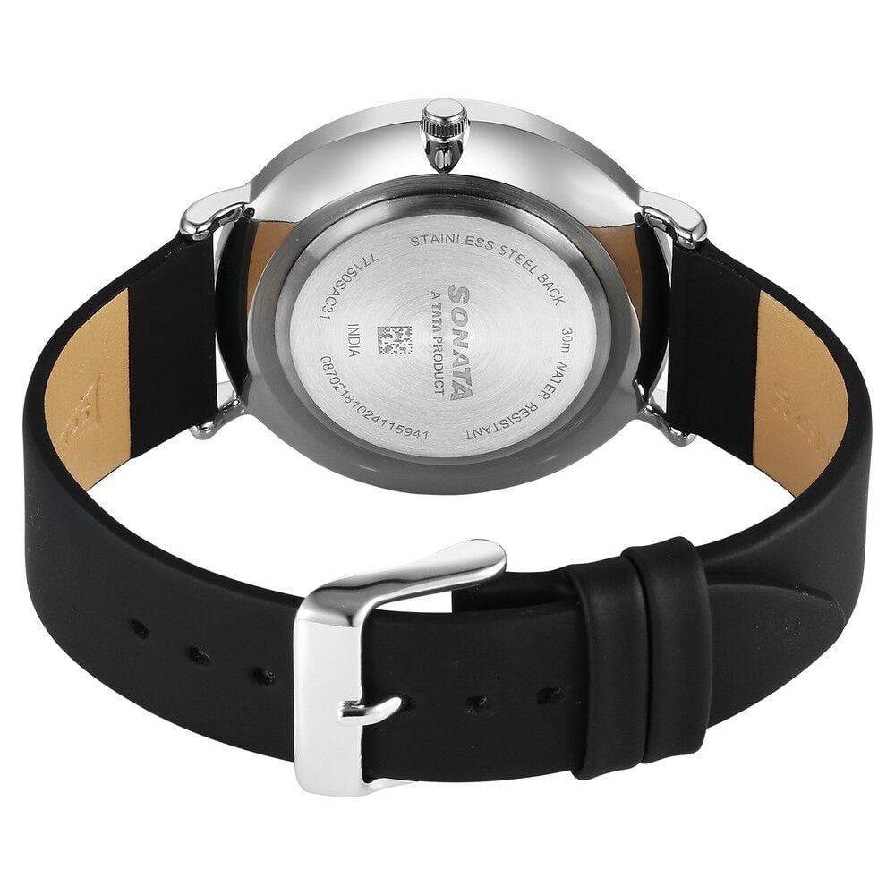 Sonata Ascent Quartz Analog Black Dial Leather Strap Watch For Men