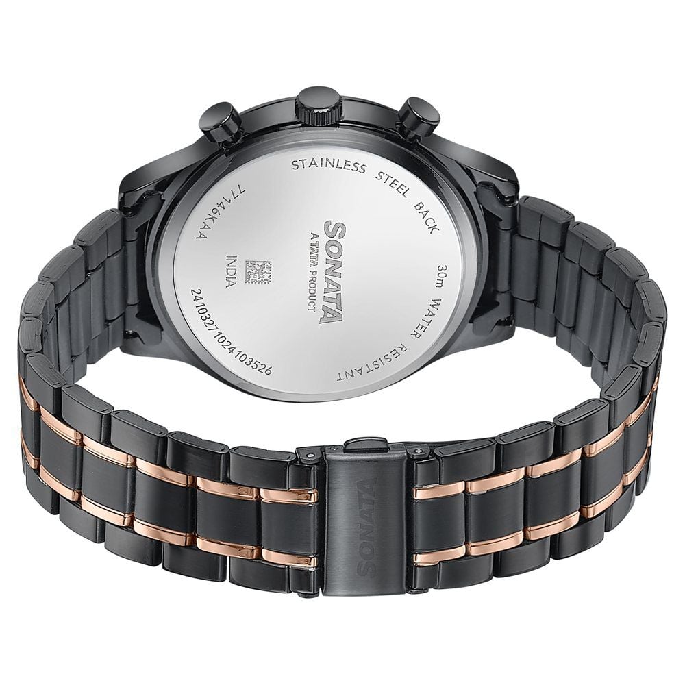 Sonata Wedding Edit Quartz Multifunction Black Dial Stainless Steel Strap Watch For Men