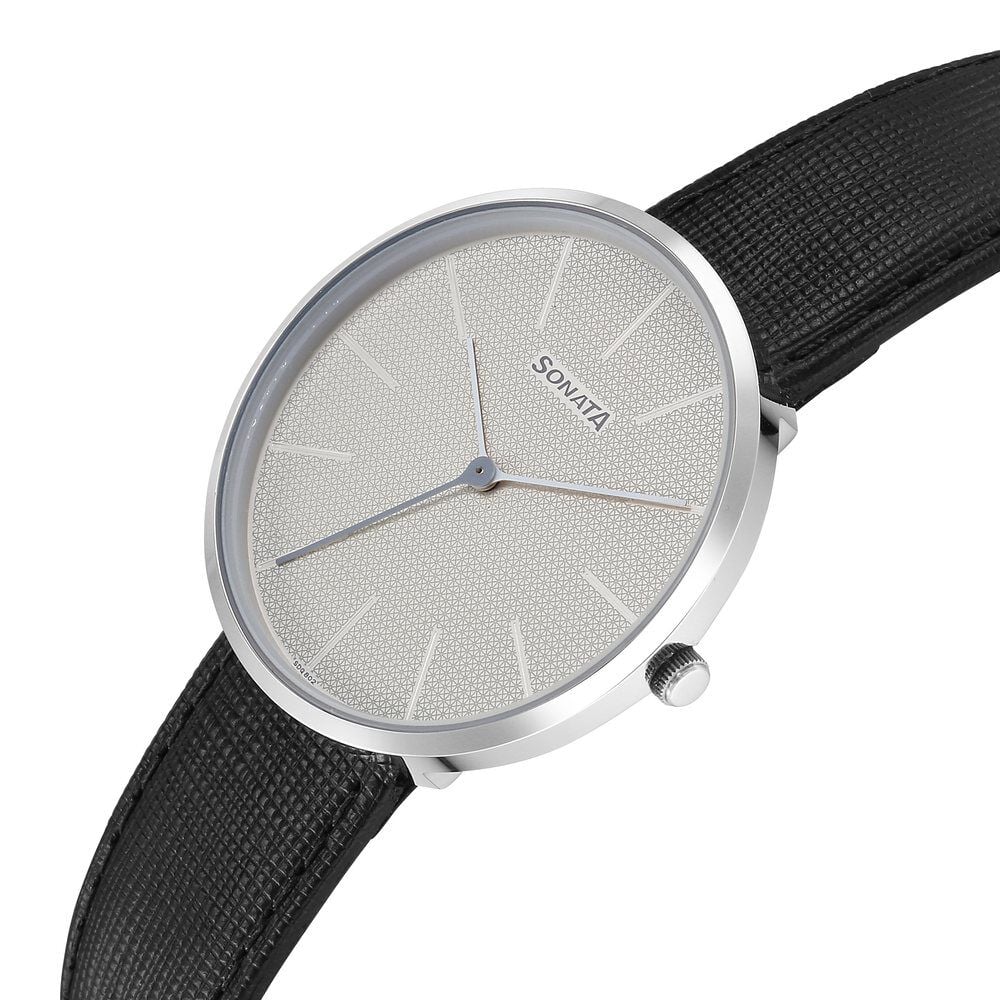 Sonata Ascent Quartz Analog White Dial Leather Strap Watch For Men