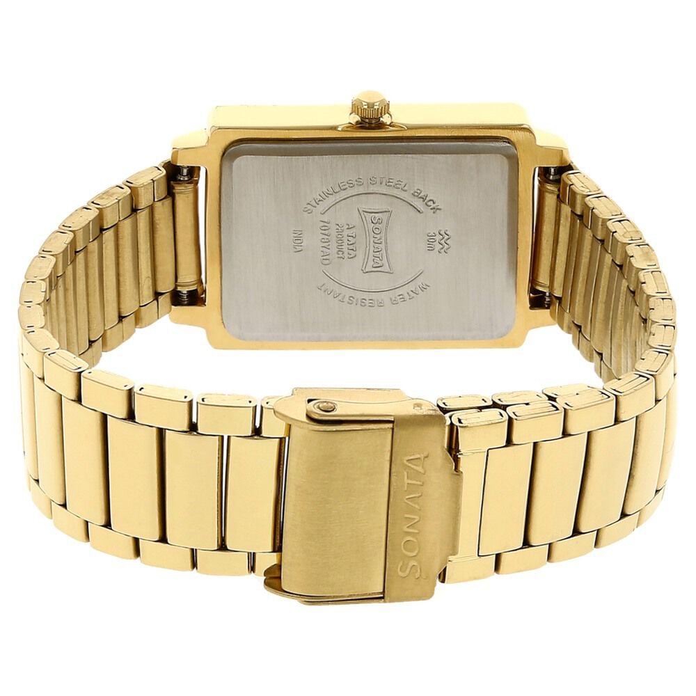 Sonata Quartz Analog Champagne Dial Stainless Steel Strap Watch for Men