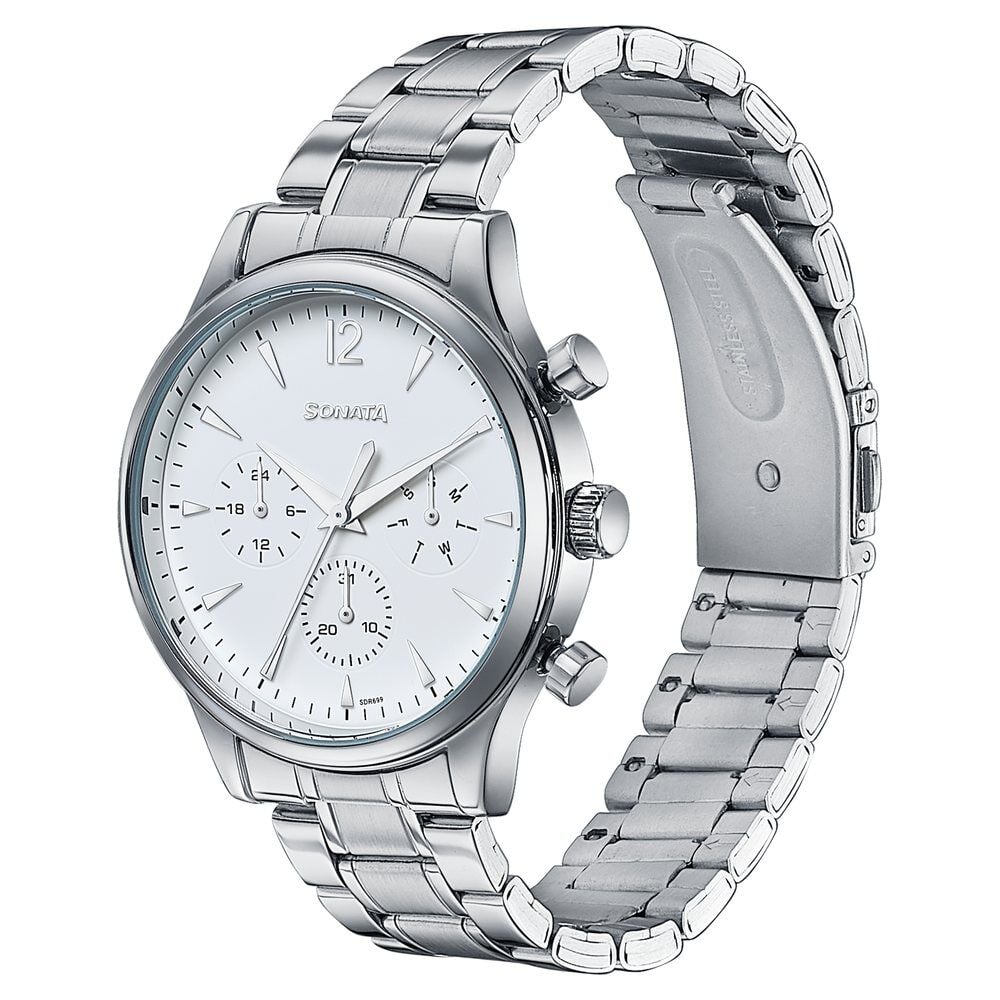 Sonata Wedding Edit Quartz Multifunction Silver Dial Stainless Steel Strap Watch For Men