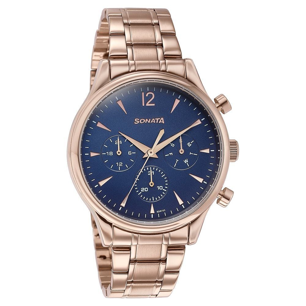 Sonata Wedding Edit Quartz Multifunction Blue Dial Stainless Steel Strap Watch For Men