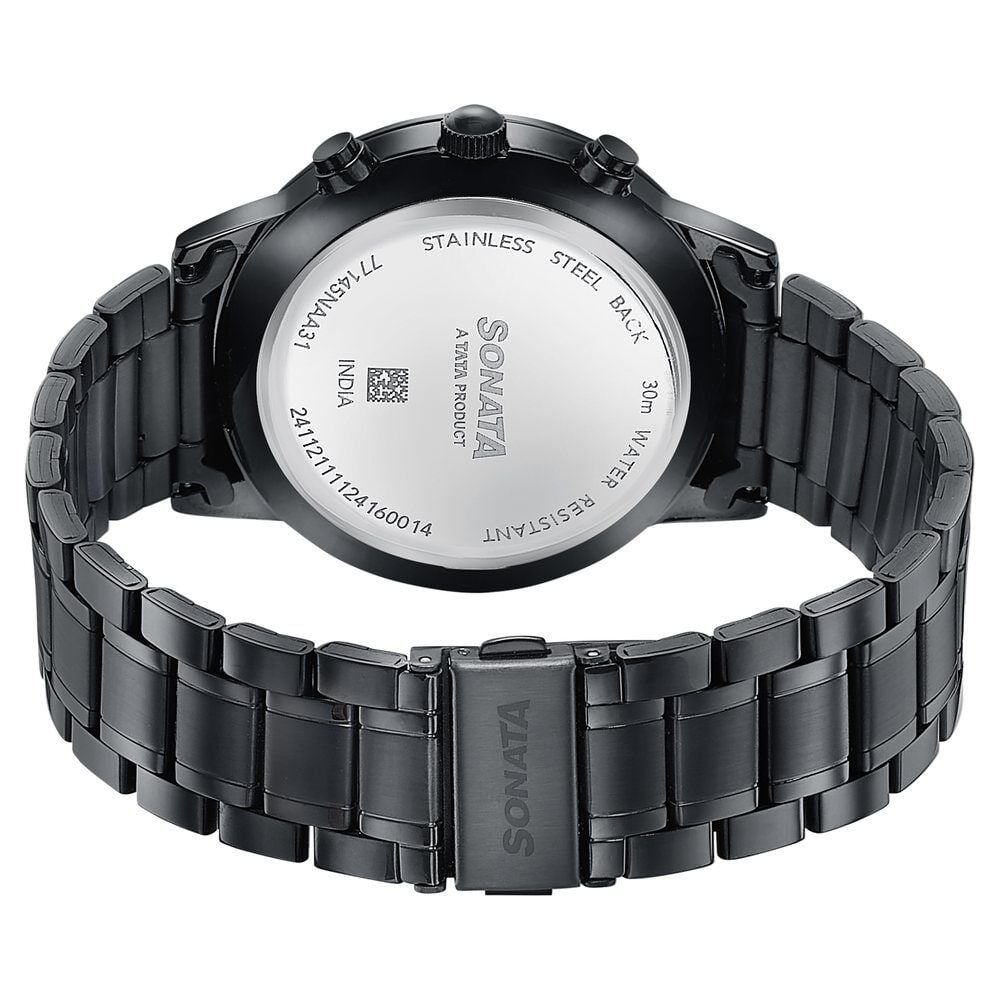Sonata Wedding Edit Quartz Multifunction Black Dial Stainless Steel Strap Watch For Men