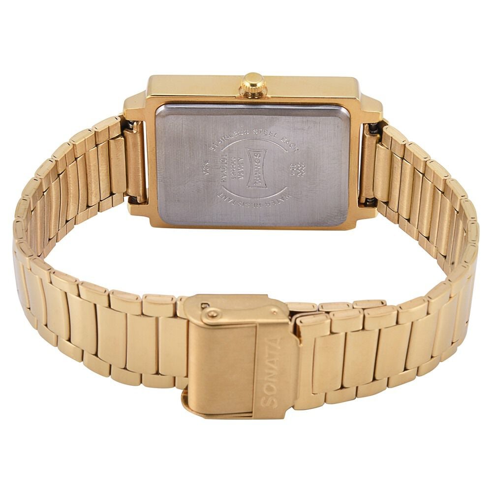 Sonata Quartz Analog with Day and Date Champagne Dial Stainless Steel Strap Watch for Men
