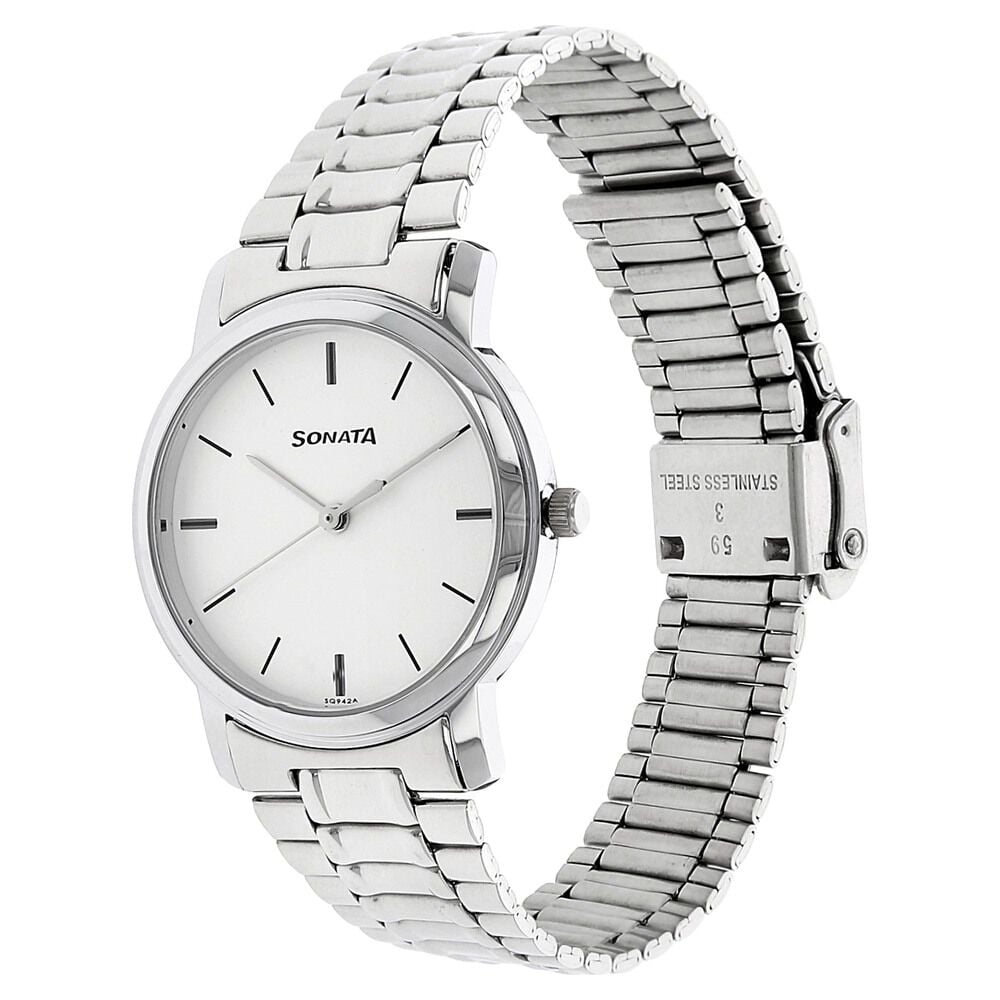 Sonata Quartz Analog White Dial Stainless Steel Strap Watch for Men