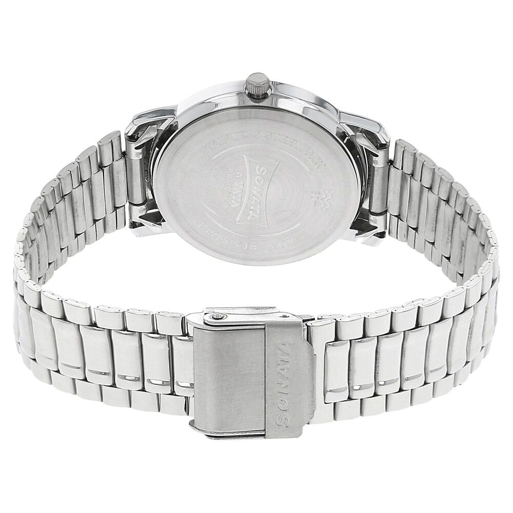 Sonata Quartz Analog White Dial Stainless Steel Strap Watch for Men