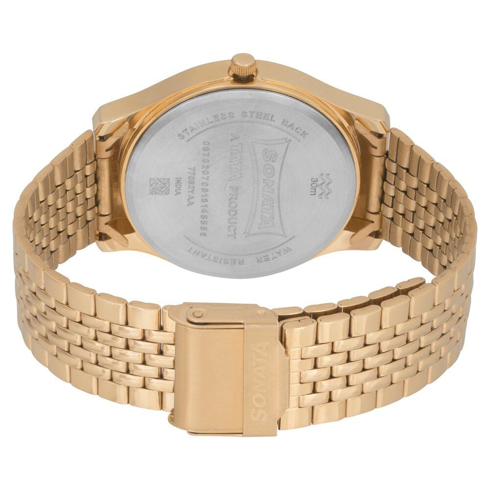 Sonata Essentials Quartz Analog Champagne Dial Golden Stainless Steel Strap Watch For Men