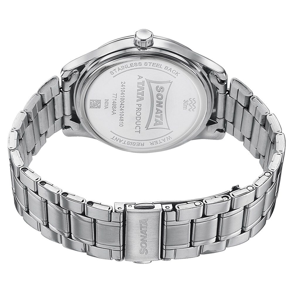 Sonata Quartz Analog Green Dial Silver Stainless Steel Strap Watch For Men