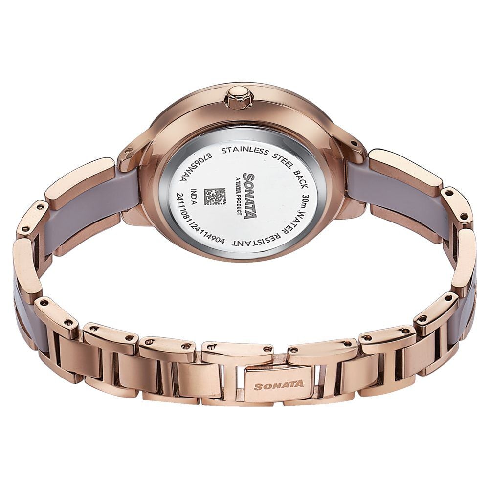 Sonata Wedding Edit Quartz Analog Pink Dial Stainless Steel With Acetate Strap Watch For Women