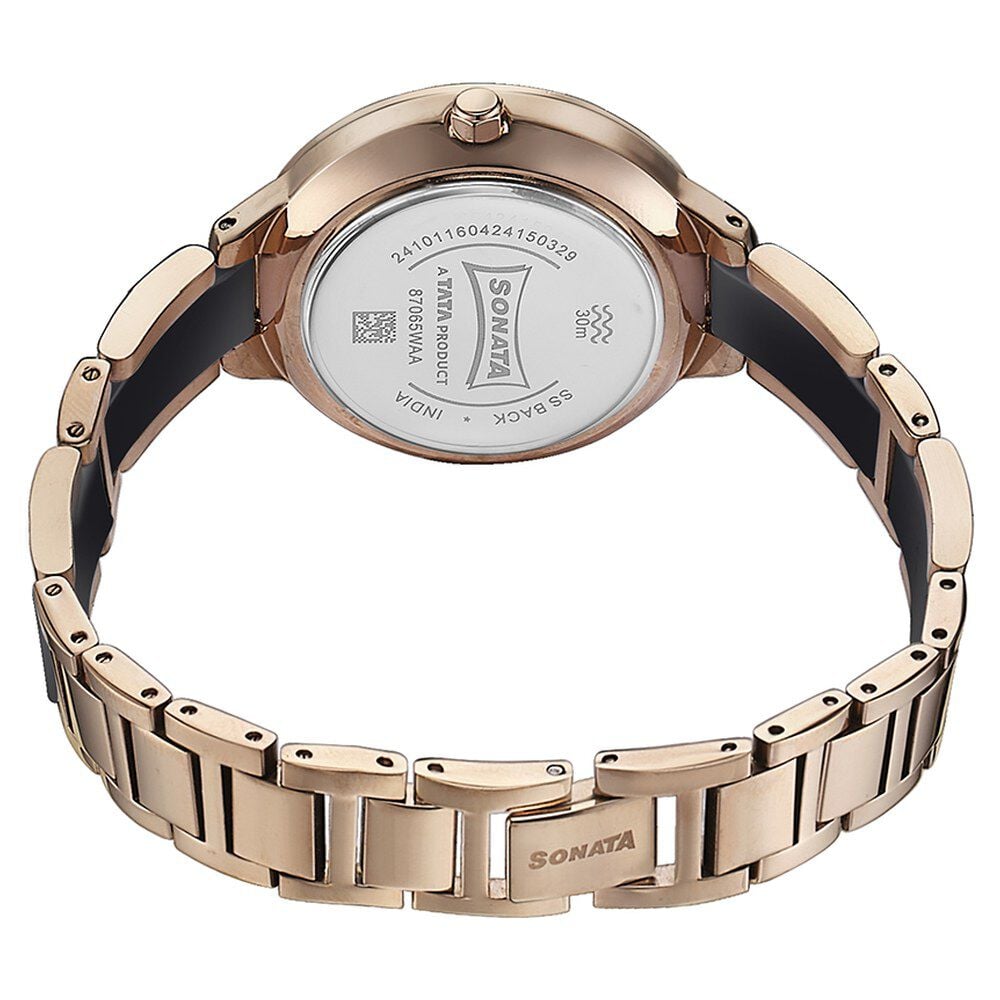 Sonata Quartz Analog Black Dial Two Toned Stainless Steel Strap Watch For Women