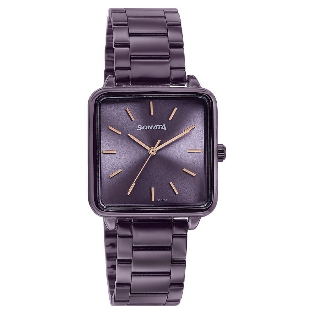 Sonata Wedding Edit Quartz Analog Purple Dial Stainless Steel Strap Watch For Women