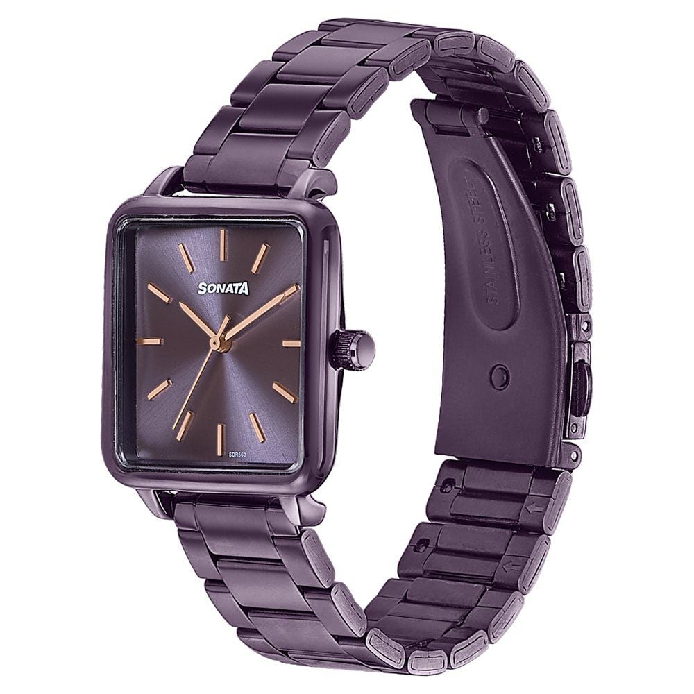 Sonata Wedding Edit Quartz Analog Purple Dial Stainless Steel Strap Watch For Women