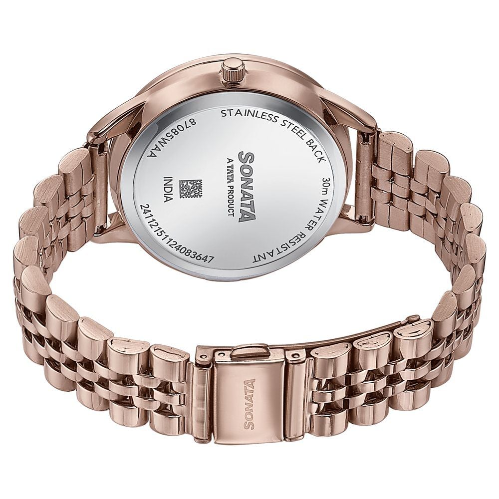 Sonata Wedding Edit Quartz Multifunction Pink Dial Stainless Steel Strap Watch For Women