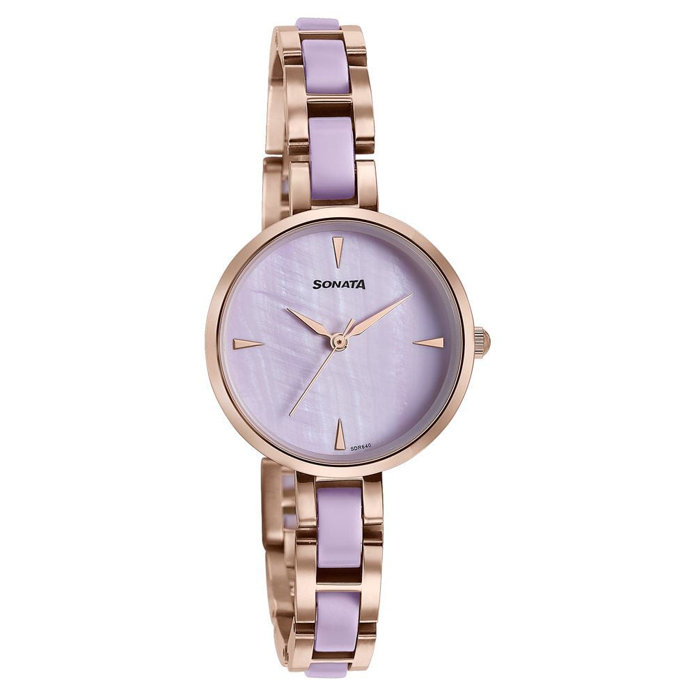 Sonata Wedding Edit Quartz Analog Purple Dial Stainless Steel With Acetate Strap Watch For Women