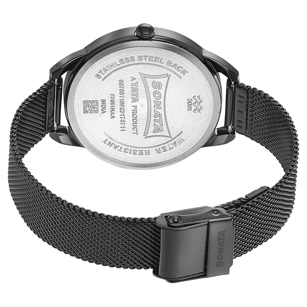 Sonata Wedding Bling Quartz Analog Black Dial Black Stainless Steel Strap Watch for Women