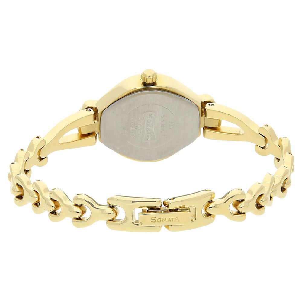 Sonata Quartz Analog Champagne Dial Metal Strap Watch for Women