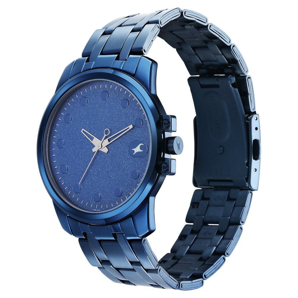 Fastrack Pulse Quartz Analog Blue Round Dial Blue Stainless Steel Strap Watch For Guys