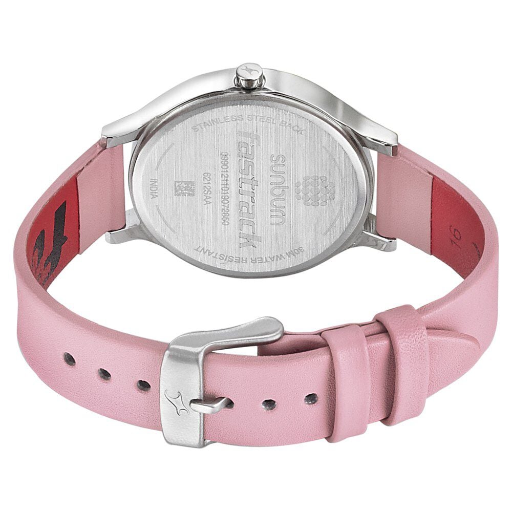 Fastrack Sunburn Quartz Analog Pink Dial Leather Strap Watch for Girls