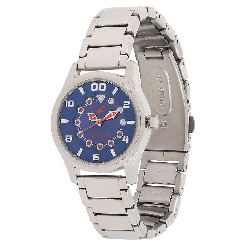 Fastrack Quartz Analog Blue Dial Stainless Steel Strap Watch for Girls