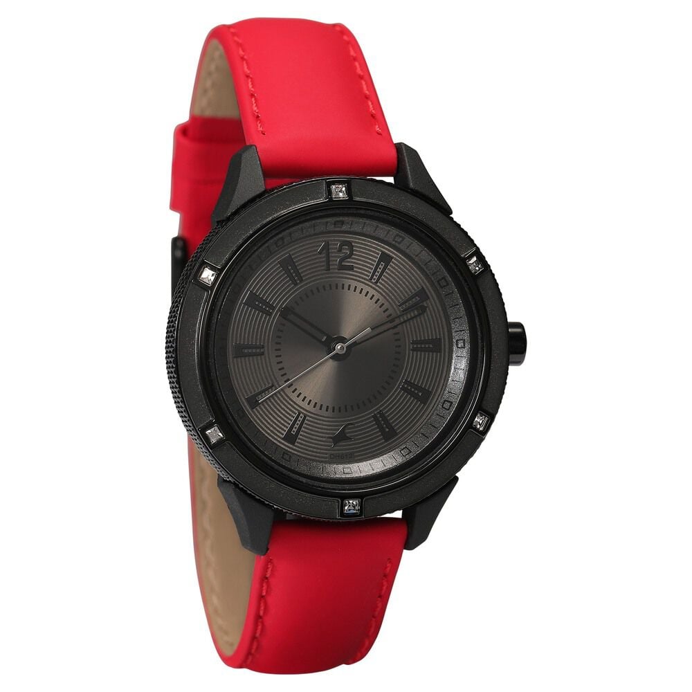 Fastrack Quartz Analog Anthracite Dial Leather Strap Watch for Girls
