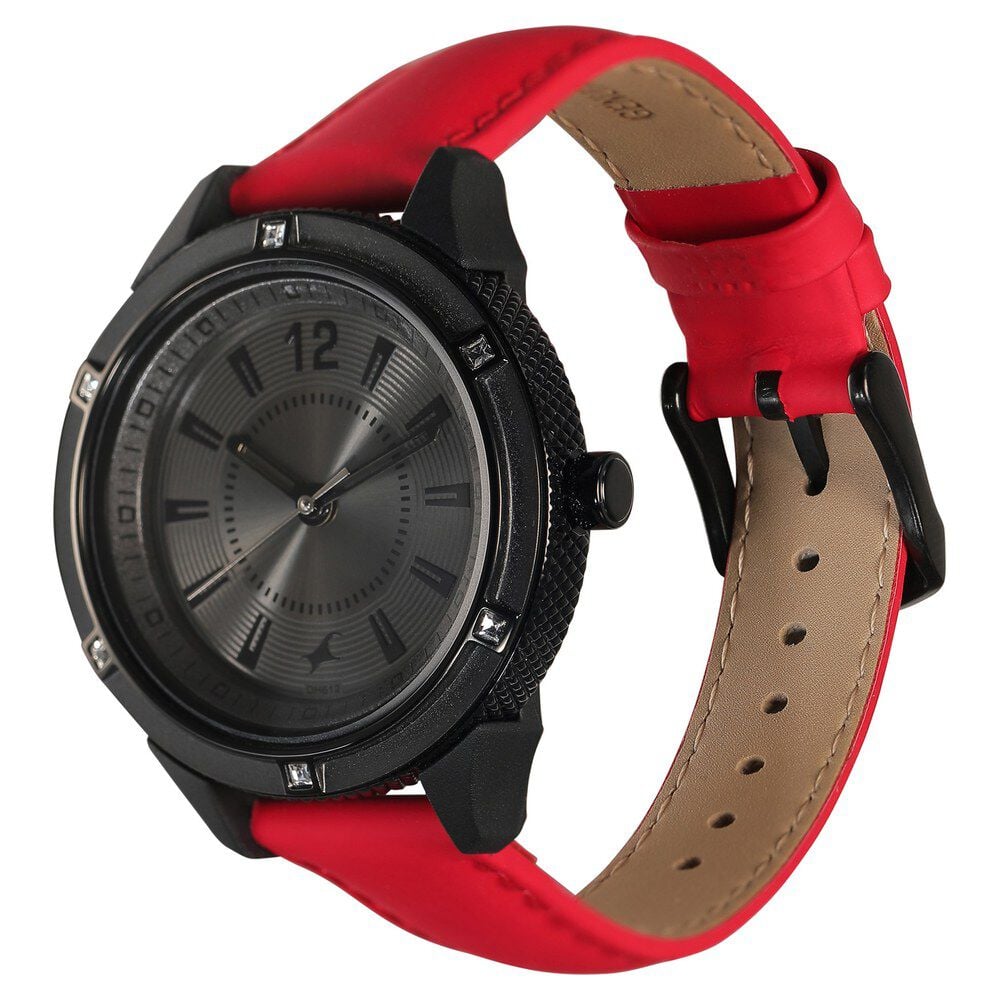 Fastrack Quartz Analog Anthracite Dial Leather Strap Watch for Girls