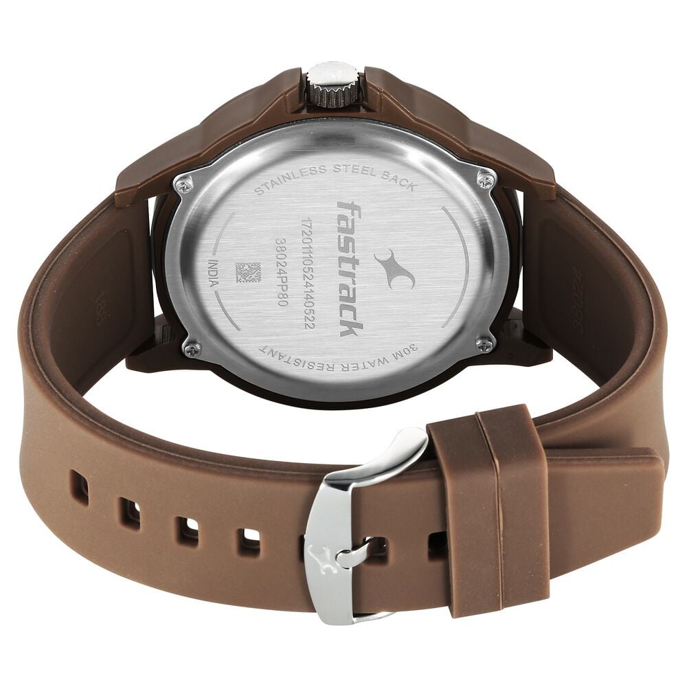 Fastrack Tees Urbanique Quartz Analog Brown Dial Silicon Strap Watch For Guys