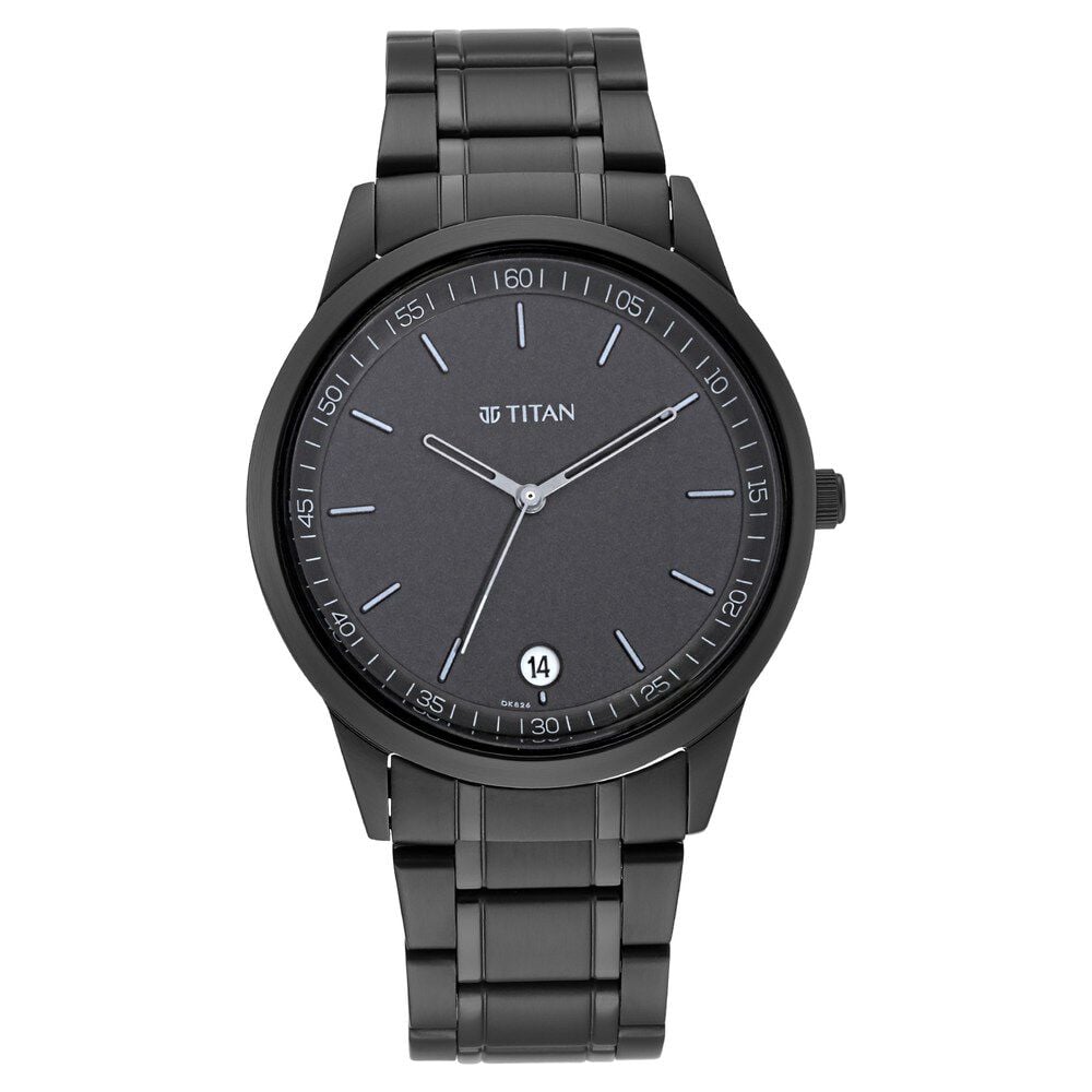 Titan Minimals Quartz Analog with Date Black Dial Black Metal Strap Watch For Men