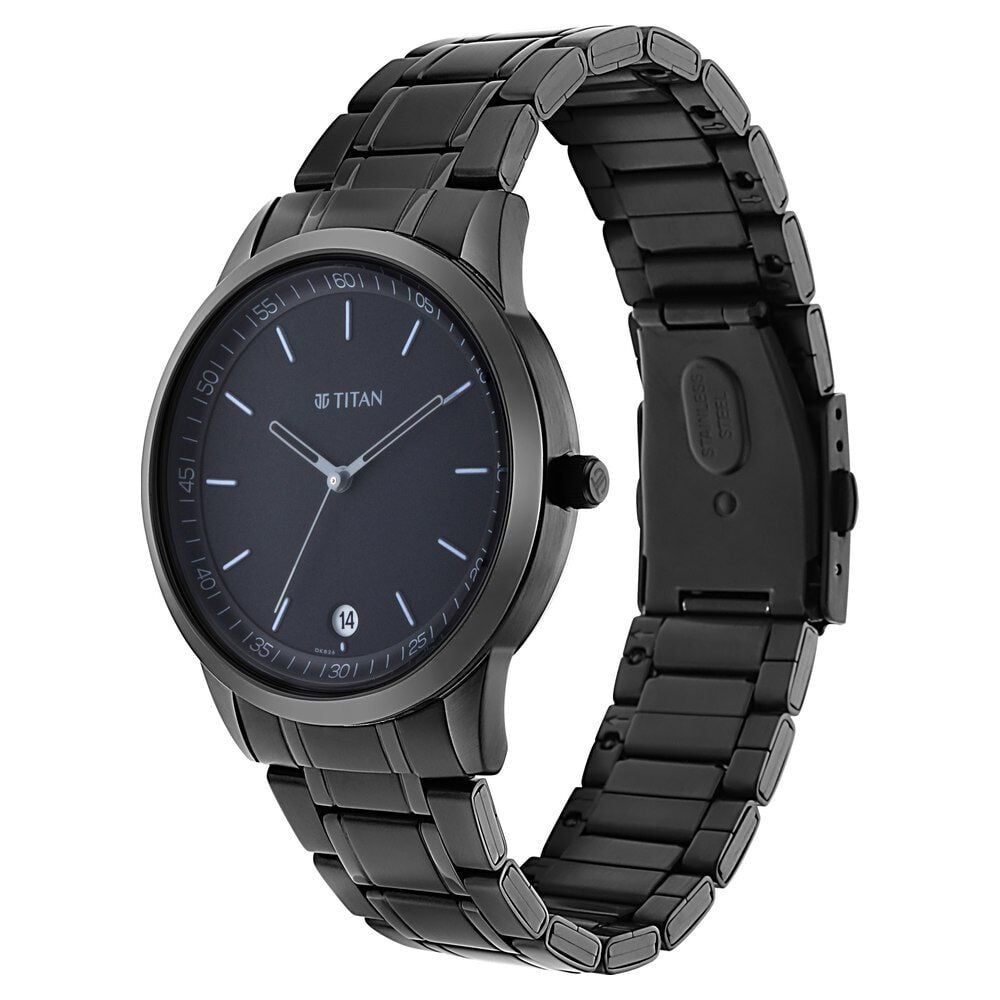 Titan Minimals Quartz Analog with Date Black Dial Black Metal Strap Watch For Men