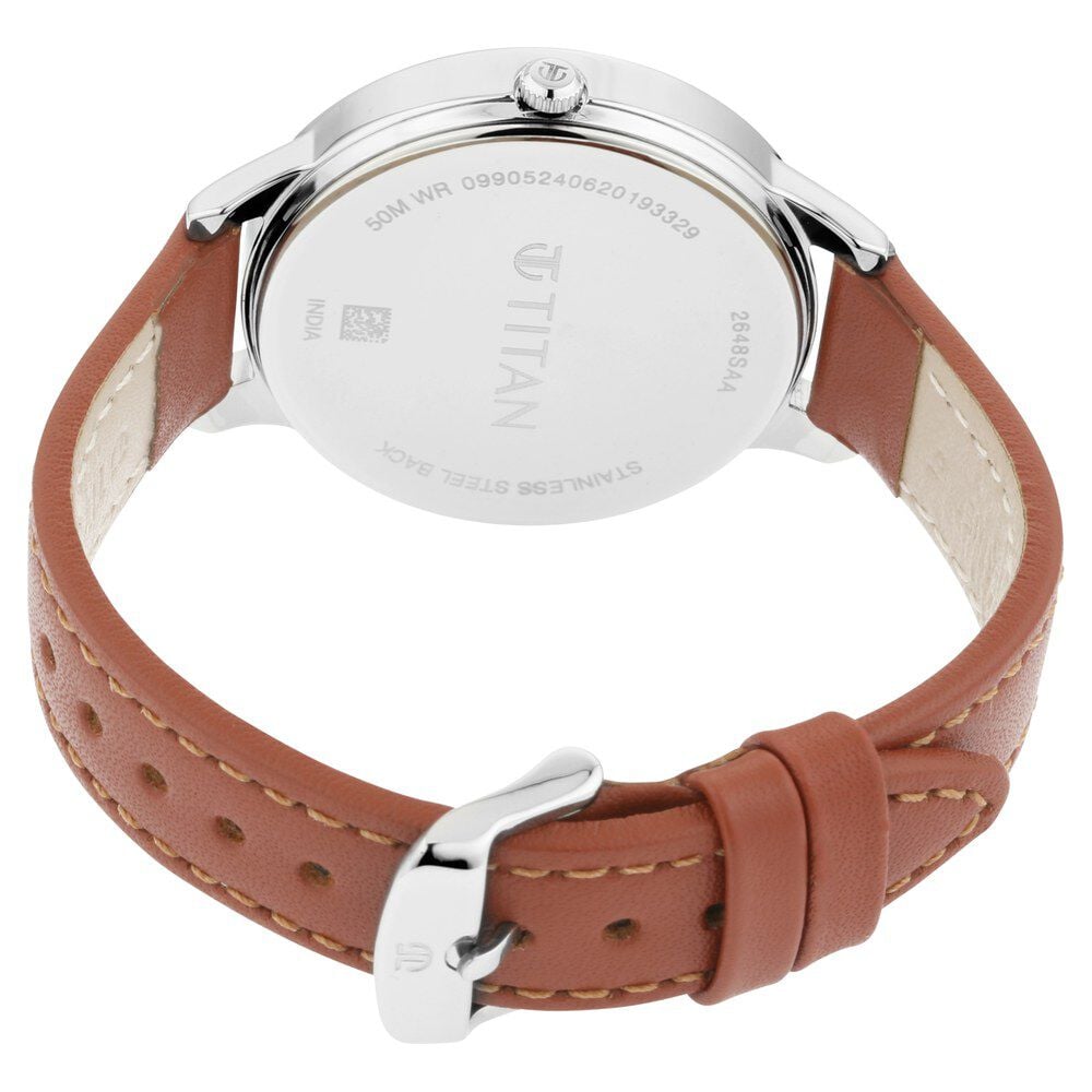 Titan Women's Precision Simplicity Watch: Grey Gradient Dial with Leather Strap