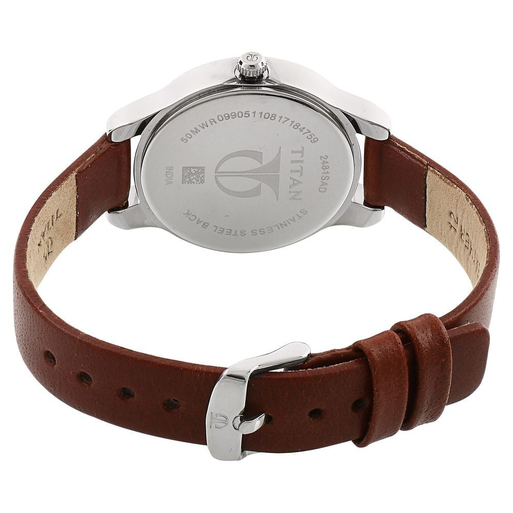 Titan Women's Chic minimalist watch with Black dial and leather strap