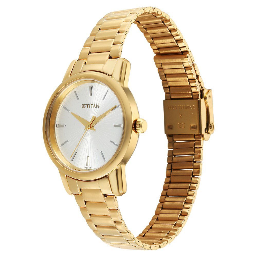 Titan Karishma Quartz Analog Silver Dial Golden Stainless Steel Strap Watch For Women
