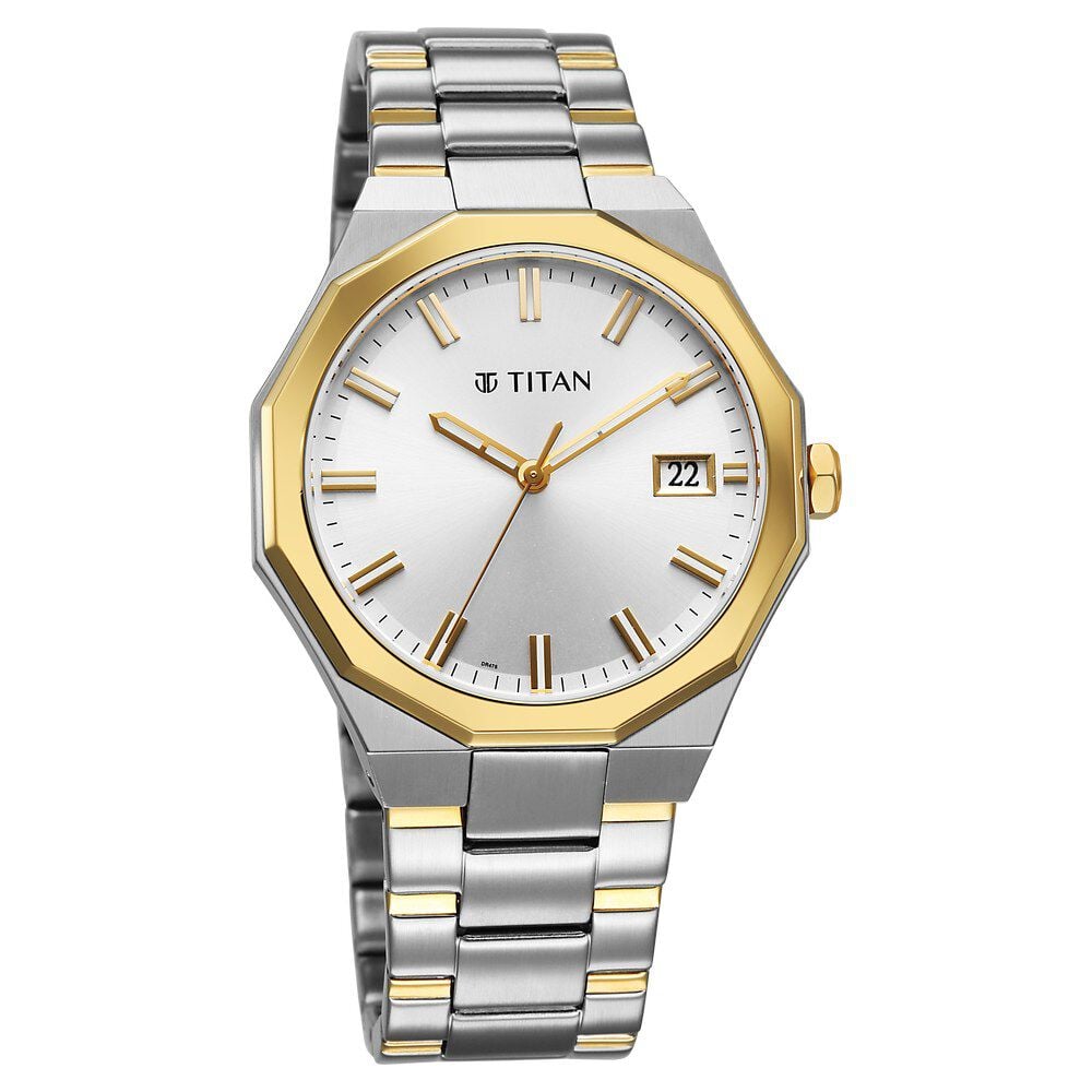 Titan Regalia Dodecagon Quartz Analog with Date Silver Dial Two Toned Stainless Steel Strap Watch For Men