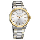 Titan Regalia Dodecagon Quartz Analog with Date Silver Dial Two Toned Stainless Steel Strap Watch For Men