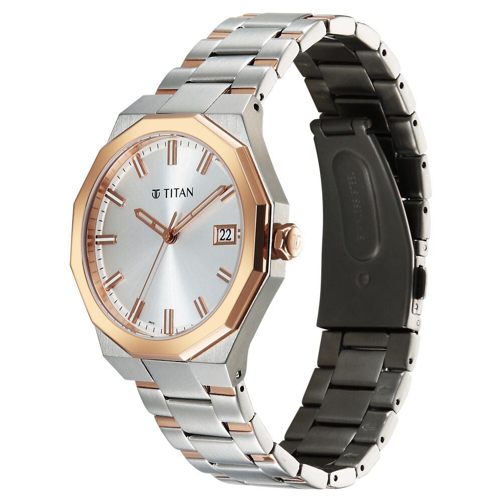 Titan Regalia Dodecagon Quartz Analog with Date Silver Dial Two Toned Stainless Steel Strap Watch For Men