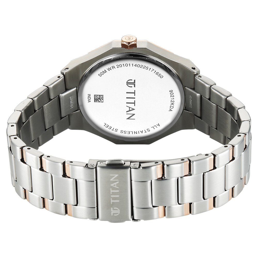 Titan Regalia Dodecagon Quartz Analog with Date Silver Dial Two Toned Stainless Steel Strap Watch For Men