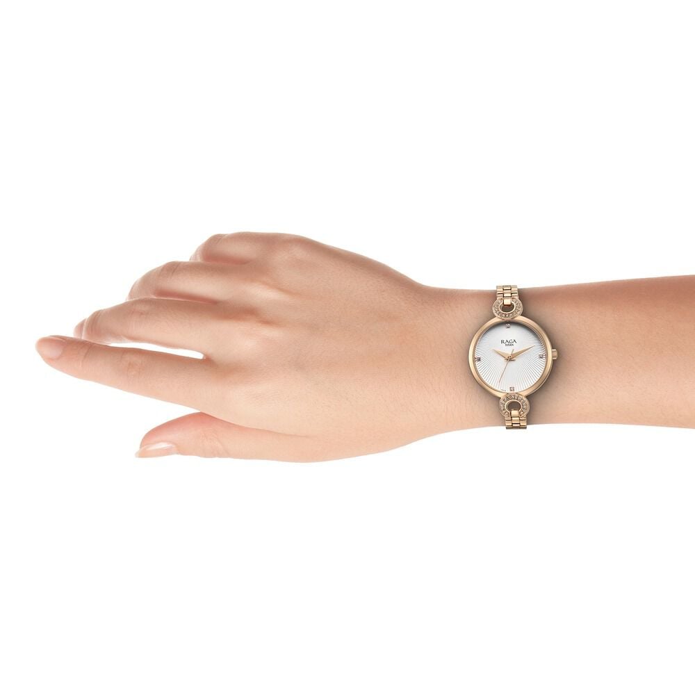 Titan Raga Showstopper Quartz Analog White Dial Metal Strap Watch for Women
