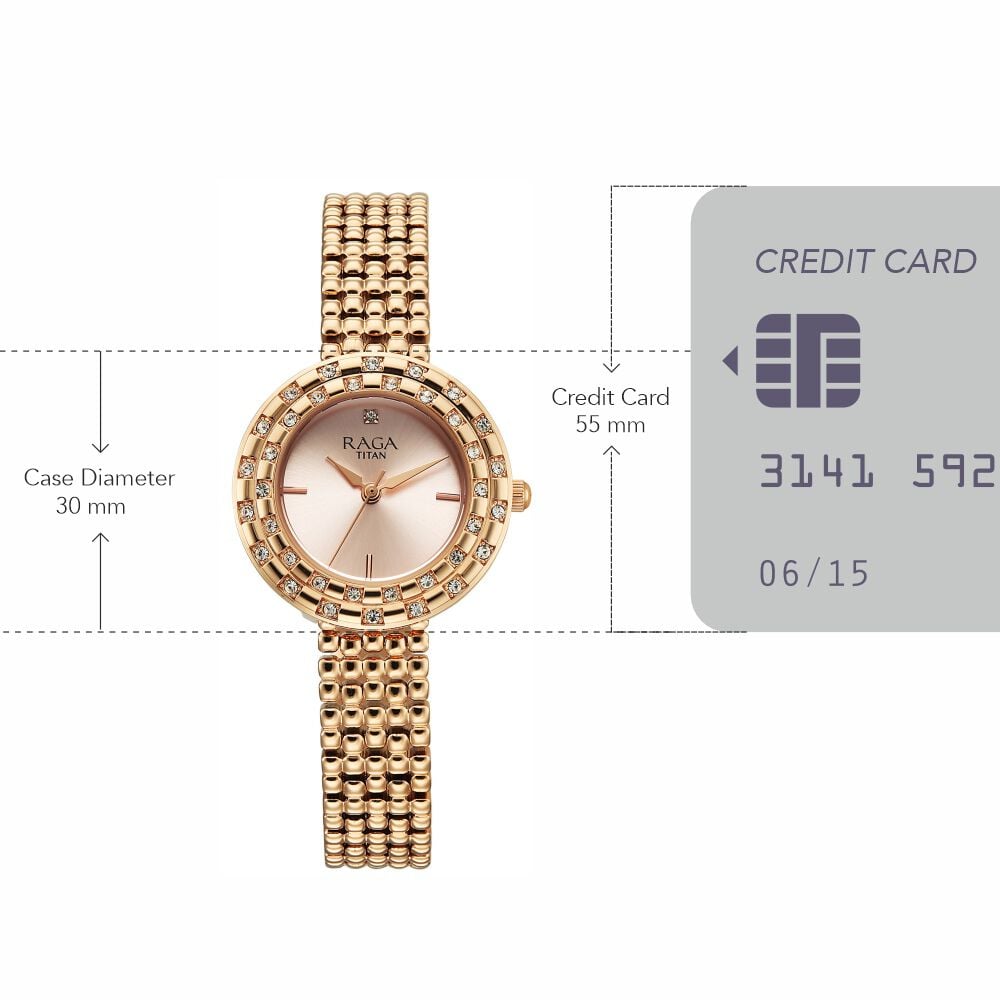 Titan Raga Showstopper Quartz Analog Rose Gold Dial Metal Strap Watch For Women