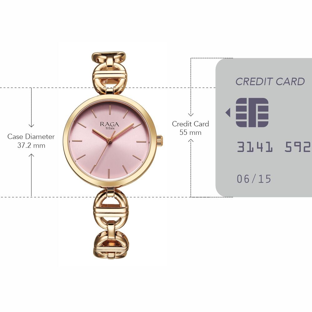 Titan Raga Showstopper Quartz Analog Rose Gold Dial Metal Strap Watch For Women