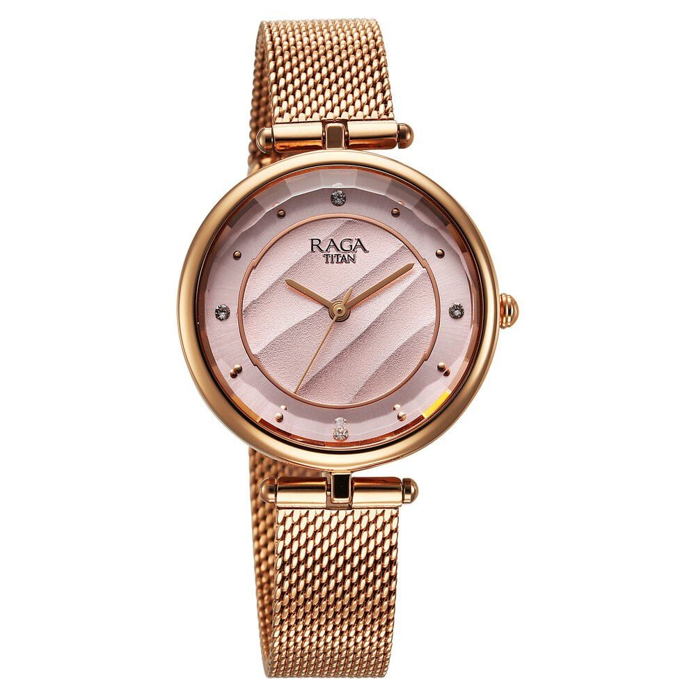 Titan Raga Showstopper Quartz Analog Pink Dial Metal Strap Watch For Women