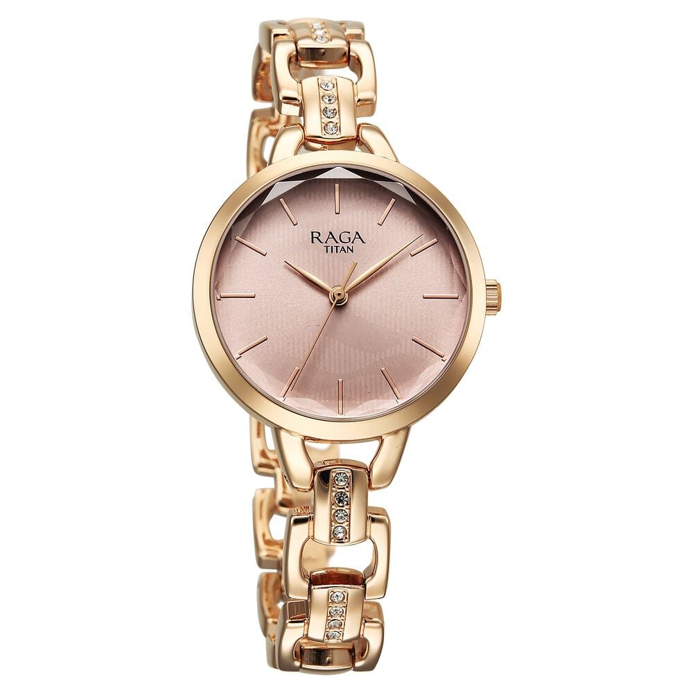 Titan Raga Showstopper Quartz Analog Rose Gold Dial Metal Strap Watch For Women