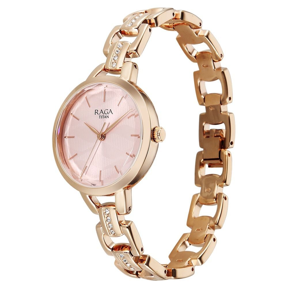 Titan Raga Showstopper Quartz Analog Rose Gold Dial Metal Strap Watch For Women