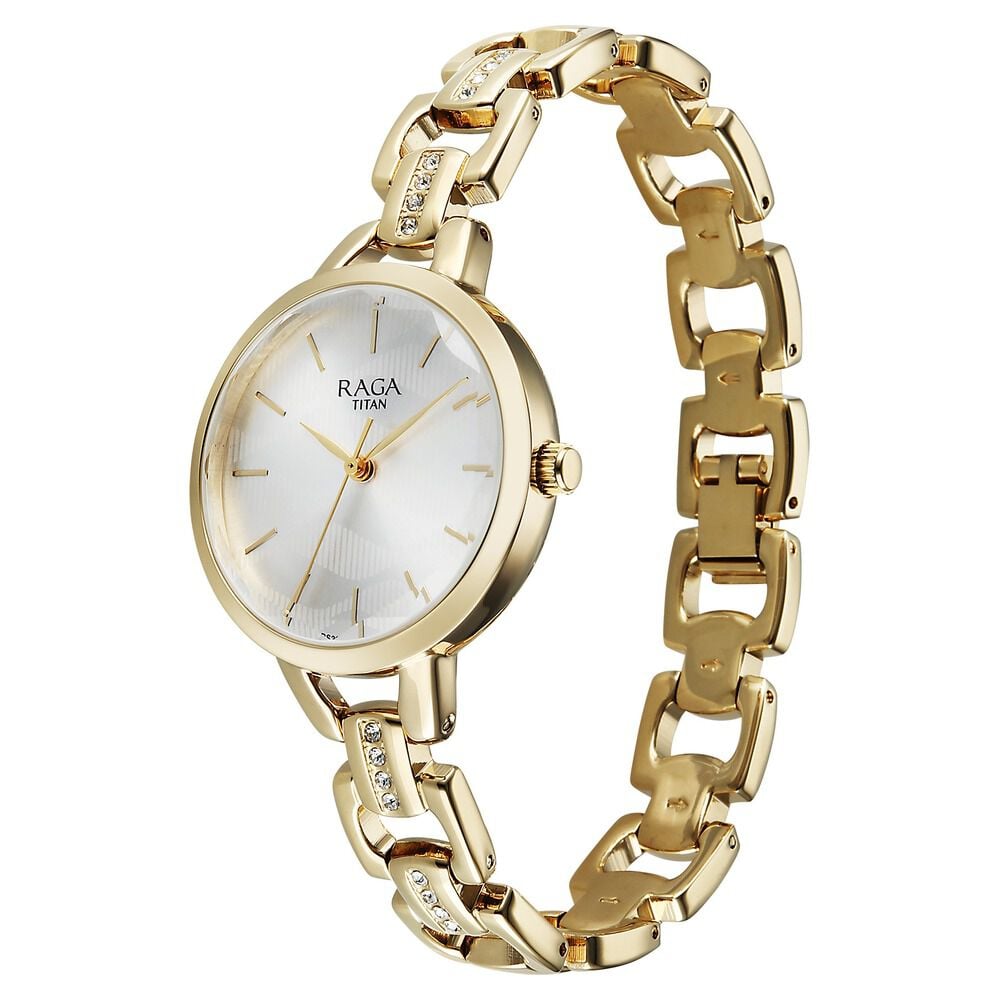 Titan Raga Showstopper Quartz Analog Silver Dial Metal Strap Watch For Women