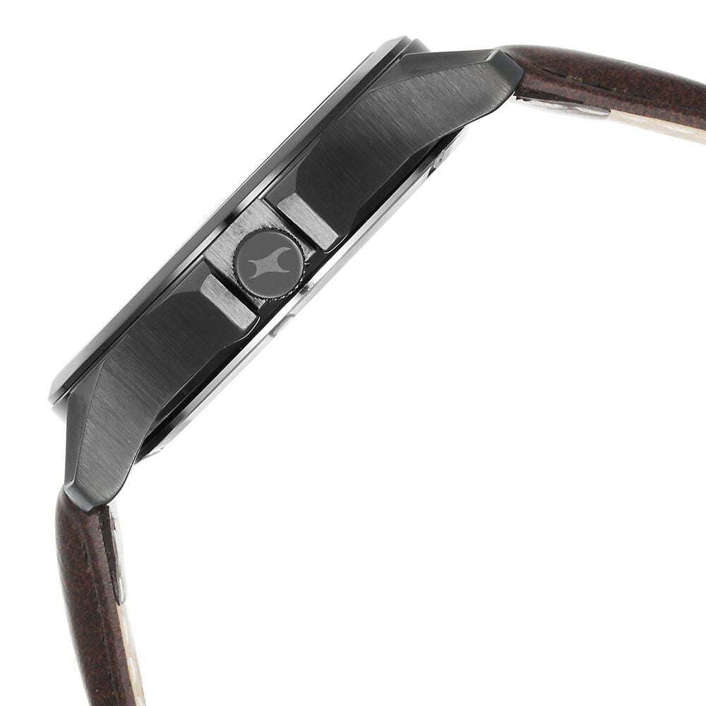 Fastrack Groove Quartz Analog with Date Two Toned Dial Brown Leather Strap Watch For Guys