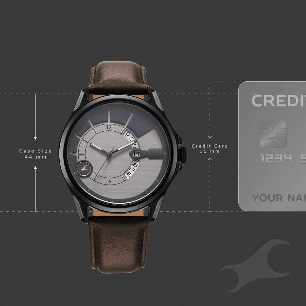 Fastrack Groove Quartz Analog with Date Two Toned Dial Brown Leather Strap Watch For Guys
