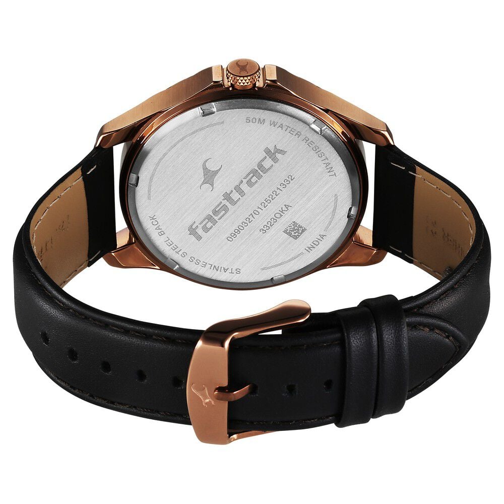 Fastrack Groove Quartz Analog with Date Grey Dial Black Leather Strap Watch For Guys