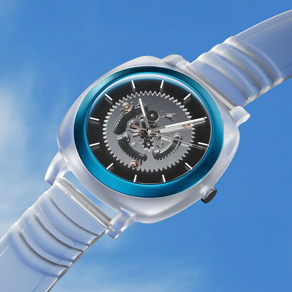 [3312PP03] Fastrack Bare Quartz Analog Skeleton Unisex Watch With Anthracite Dial And Translucent Plastic Strap 