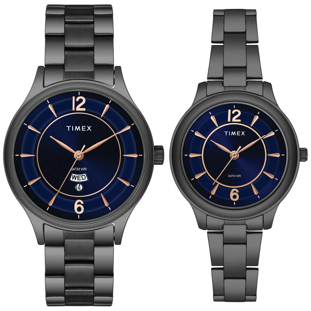 Timex Empera Pairs Blue Dial Round Case Day Date/3 Hands Function Watch -TW00PR275